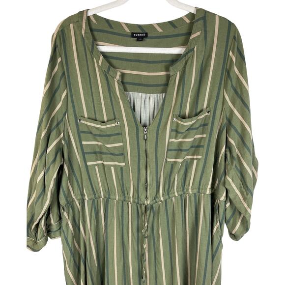 Torrid Plus Mini Challis Stripe Green High-Low Shirt Dress Size 22 - Picture 7 of 9